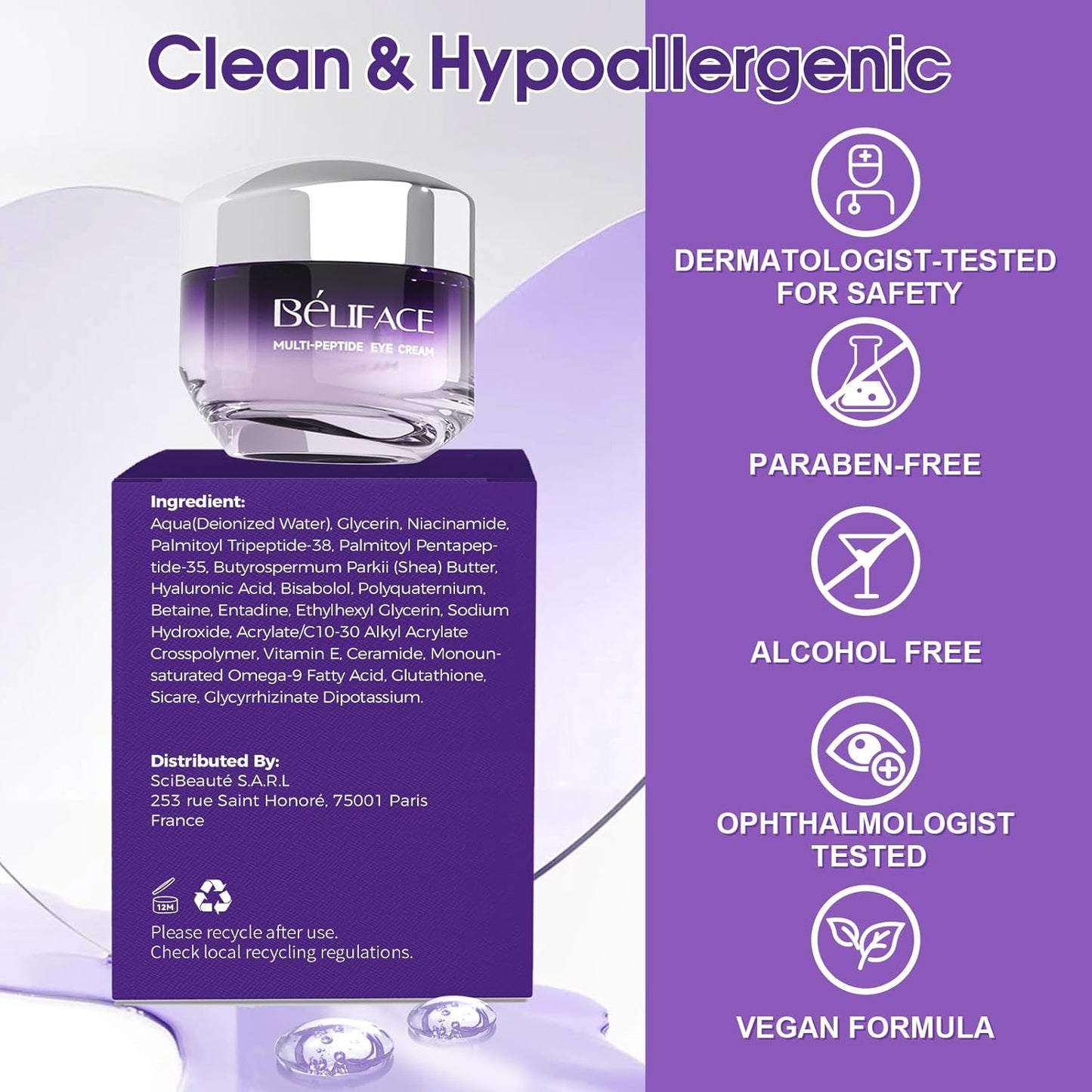 BéLIFACE Eye Cream Anti Aging for Wrinkles with Peptide & Hyaluronic Acid for Fine Lines