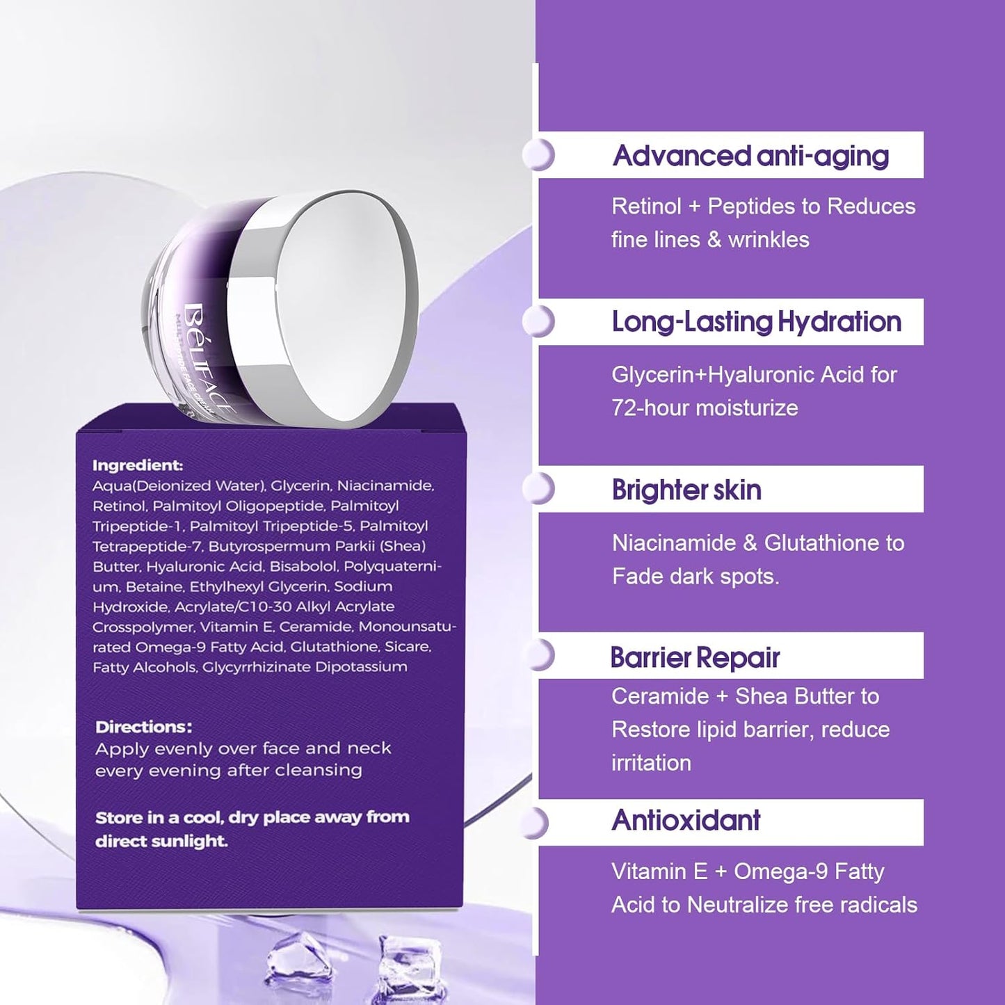Face Moisturizer For Women, Gentle Retinol Cream With Peptide For Wrinkle Anti-Aging